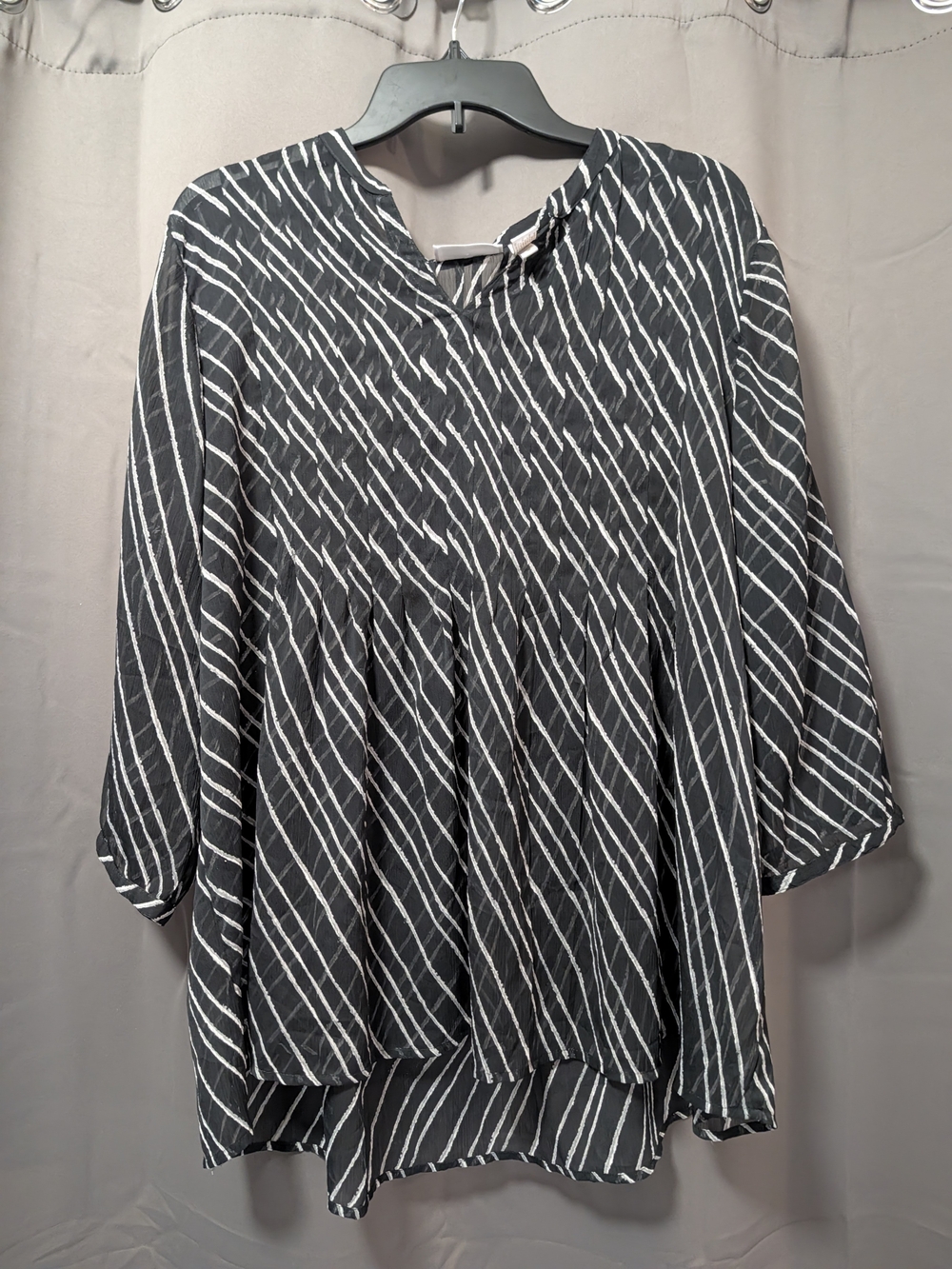 Chico's Black and White Diagonal Stripe Peplum Tunic